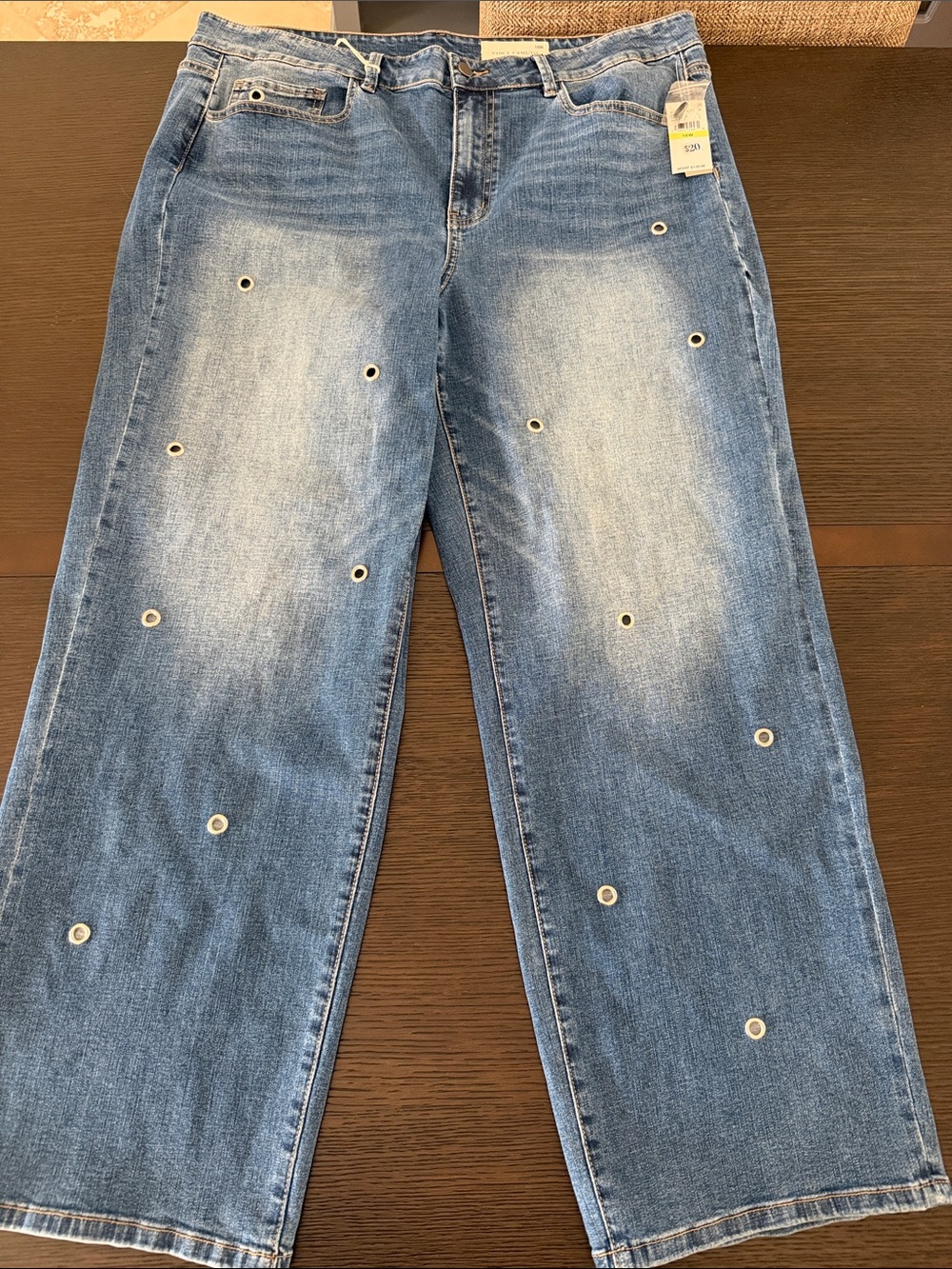 Vince Camuto Light Blue Wide-Leg Jeans with Eyelet Accents